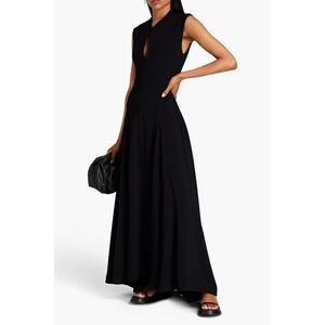 NWT  $3,597 JIL SANDER Black Silk Stretch-crepe Maxi Dress Gown Size 38 (US 6)